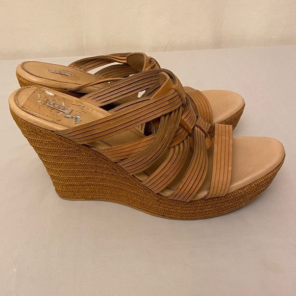 UGG Melinda Strappy Platform Sandals Slip On Wedges Tan Leather Size 11 - Picture 12 of 13